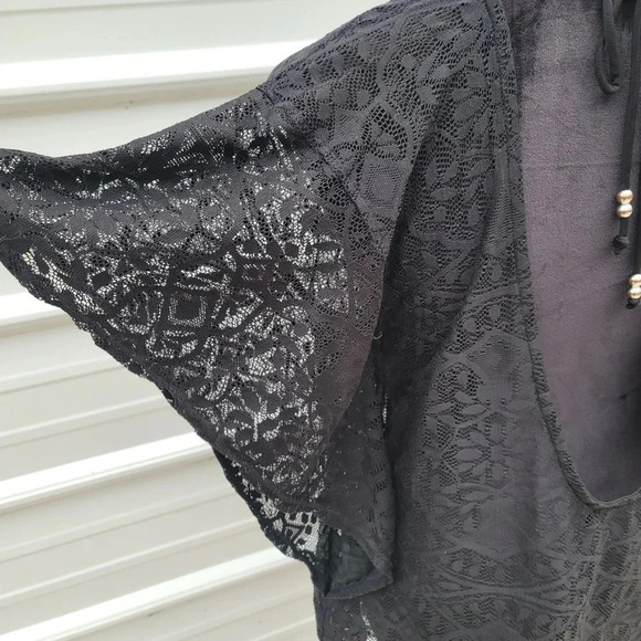 a.n.a Lace Swimsuit Cover-Up Dress Black Stretch Lace Open Back Tie Size S - Picture 7 of 8